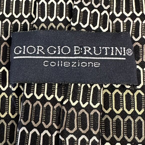 Giorgio Brutini Collezione Tie Black/Grey/Cream Handmade Silk Geometric preppy - Picture 2 of 12